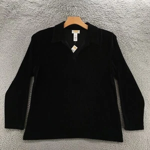 Talbots Sweatshirt Womens XL Black Velvet Long Sleeve Collared Pullover NEW - Picture 1 of 18