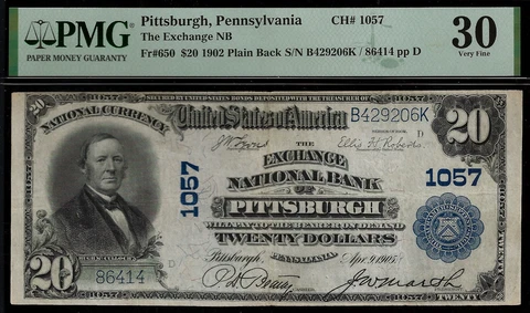 1902 $20 National Currency PMG 30 Pittsburgh, Pennsylvania CH# 1057 Cover