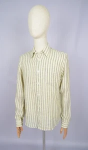 Hugo Boss Yellow Grey Striped 100% Linen Shirt Sz M P2P 21'6" - Picture 1 of 9