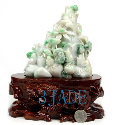 Estatua escultura de jadeíta jade bambú brotes blanco-verde grado A con certificado Foto 1 de 4
