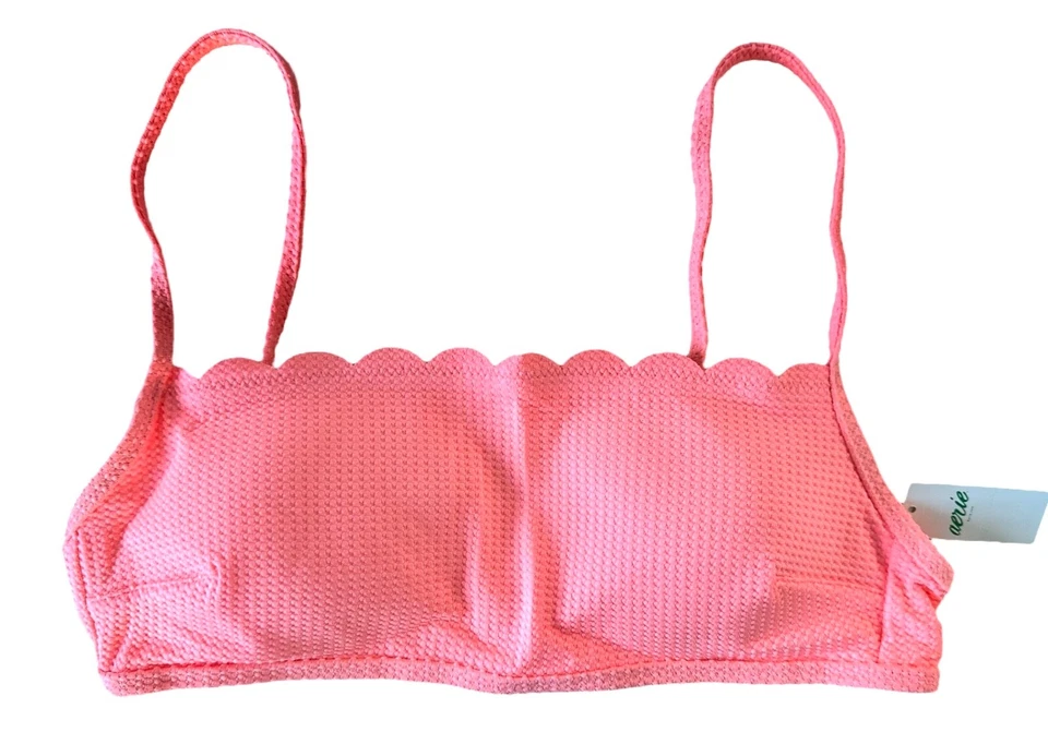 w/tags Aerie Coral Color Waffle Scalloped Bandeau Bikini Top Size Small