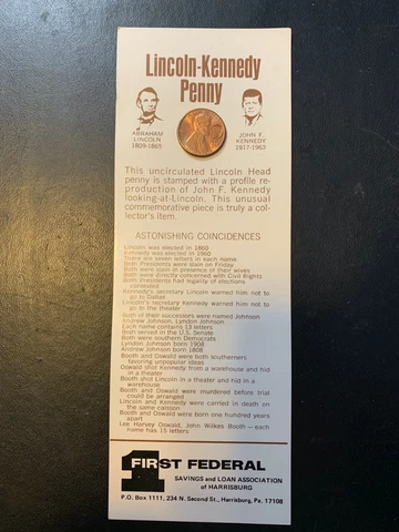 1974-D Lincoln/Kennedy Penny Astonishing Coincidences Card Uncirculated Cover