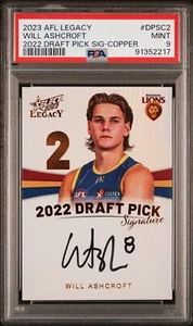2023 Select Legacy AFL Draft Pick Signature Will Ashcroft Graded PSA 9 POP 1 - Picture 1 of 3