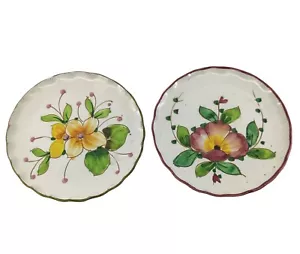 Red Clay Redware Hand Painted Wall Decor Plates Flowers Set of 2 - Picture 1 of 12