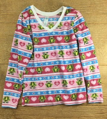 Free Play Womens Girls Pajama Shirt Small Long Sleeve Top Pink Blue Green Frogs  - Photo 1/4