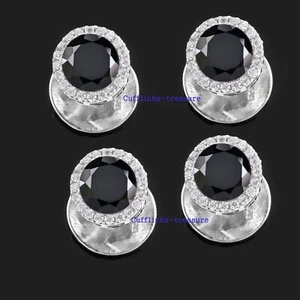 Black Onyx Natural Gemstones with 925 Sterling Silver Tuxedo Men Buttons set #22 - Picture 1 of 6