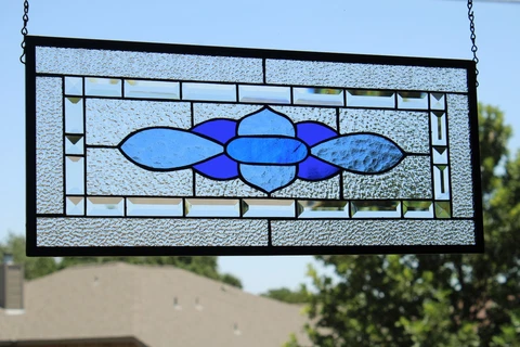 Blue,Tiffany Style,Stained Glass Window Hanging 20 3/4x 10 3/4 Bevels Cover