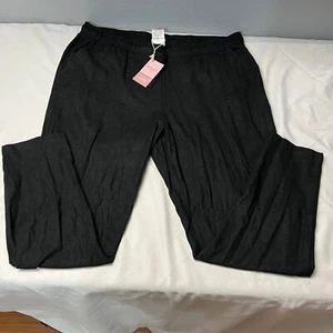 Serra Linen High Rise Drawstring Waist Straight Leg Lightweight Pants Black XL - Picture 1 of 12