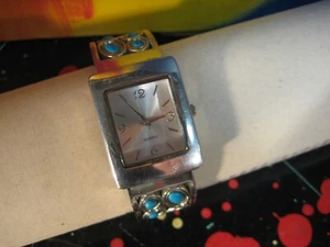 Bangle Watch Stainless Hinged Band with Turquoise - PC21 Quartz Movement - Picture 1 of 5