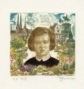 Stampa artistica originale acquaforte Ex libris Bookplate di David Bekker, Ucraina - Foto 1 di 3