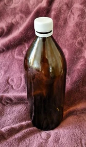 Runde dunkle Glasflasche (dunkelbraunes Glas) - 1000ml - mit Kunststoffdeckel - Bild 1 von 2
