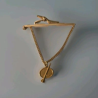 Vintage Goldtone Anson BGW Patriot Missile Tie Bar With Chain Military - Image 1 of 4