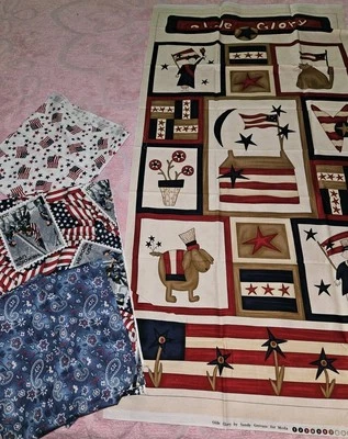 Olde Glory By Sandy Gervais Moda Patriotic Fabric Panel Plus Extra Fabrics Read  - Image 1 of 4