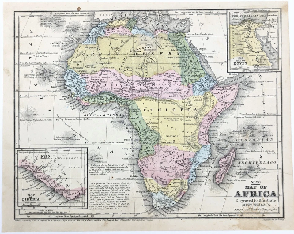 1852 年非洲地图原版 (10x8) 埃蒂奥皮亚 - 苏丹 - 开普殖民地 - 索马里 — 第 1/3 张图片