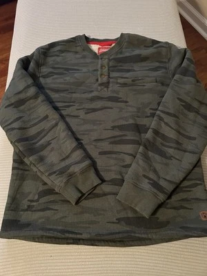 Coleman Fleece Lined 1/4 Snap Henley Shirt Men's L Green Camo Thermal Foto 1 de 4