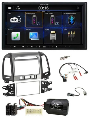 Alpine Bluetooth 2DIN Lenkrad DAB USB Autoradio für Hyundai Santa Fe 3 Schalter - Bild 1 von 4