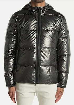 MICHAEL KORS Men's Metallic Silver L Quilted Hooded Insulated Winter Jacket NWT! - Image 1 of 2