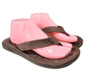 CHACO Sz 10 Classic Brown Leather Flip Flop Style Thong Beach Casual Sandals EUC - Picture 1 of 9