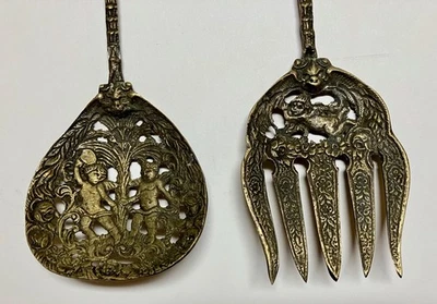 Lg 复古 Ugo Bellini 银盘沙拉服务套装勺子和叉子 — 第 1/4 张图片