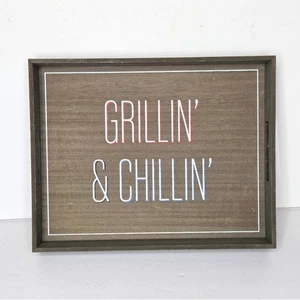 Grillin And Chillin Patriotic Red White And Blue Wooden Serving Tray - Picture 1 of 10
