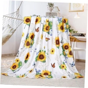 Sunflower Throw Blanket Ultra Soft Butterfly Floral Blanket Cozy Flannel - Picture 1 of 8