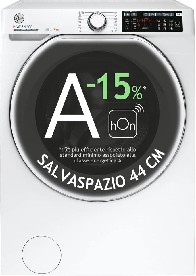 HW4 27AMC7/1-S H-WASH 500 Lavatrice Smart 7 Kg, 1200 Giri, Wi-Fi + Bluetooth, Ca - Immagine 1 di 4