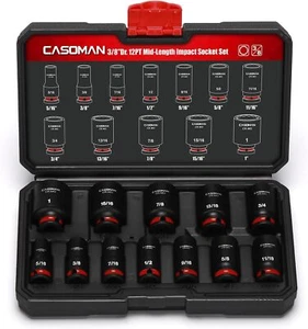 12 PCS 3/8" Drive Mid-Length Impact Socket Set 12-Point SAE, 5/16" to 1" CR-MO - Picture 1 of 7