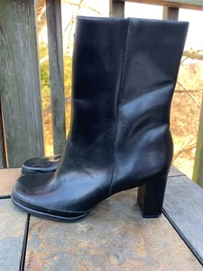 ROCKPORT Black Leather Red Insole High Heels Platforms Boots Shoes Sz 8 👣b9 - Picture 1 of 9