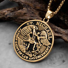 Stainless Steel Saint St Michael Archangel Gold Medal Pendant Necklace For Men