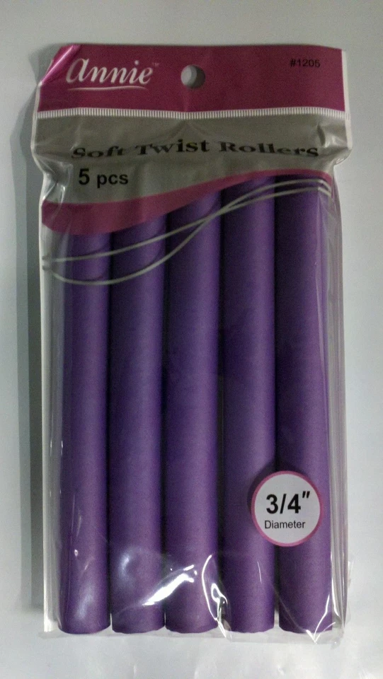 ANNIE 3/4" 5 CT. SOFT TWIST ROLLERS PURPLE 7" LONG - Image 1 of 1
