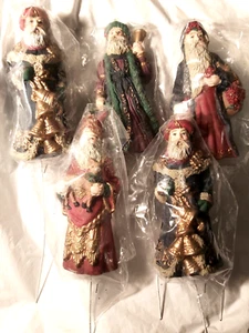 Vintage Christmas Floral Craft Picks Plastic OLD WORLD SANTAS 11" set of 5 - Picture 1 of 9