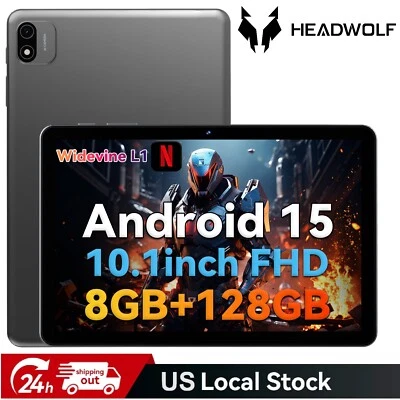 Headwolf Android 15 Tablet 10.1 inch WiFi FHD Display Tablets PC 128GB Octa-Core - Image 1 of 4