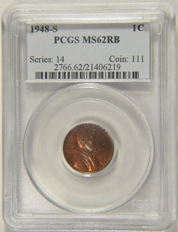 1948-S Lincoln Cent PCGS MS-62 RB #06219 Cover