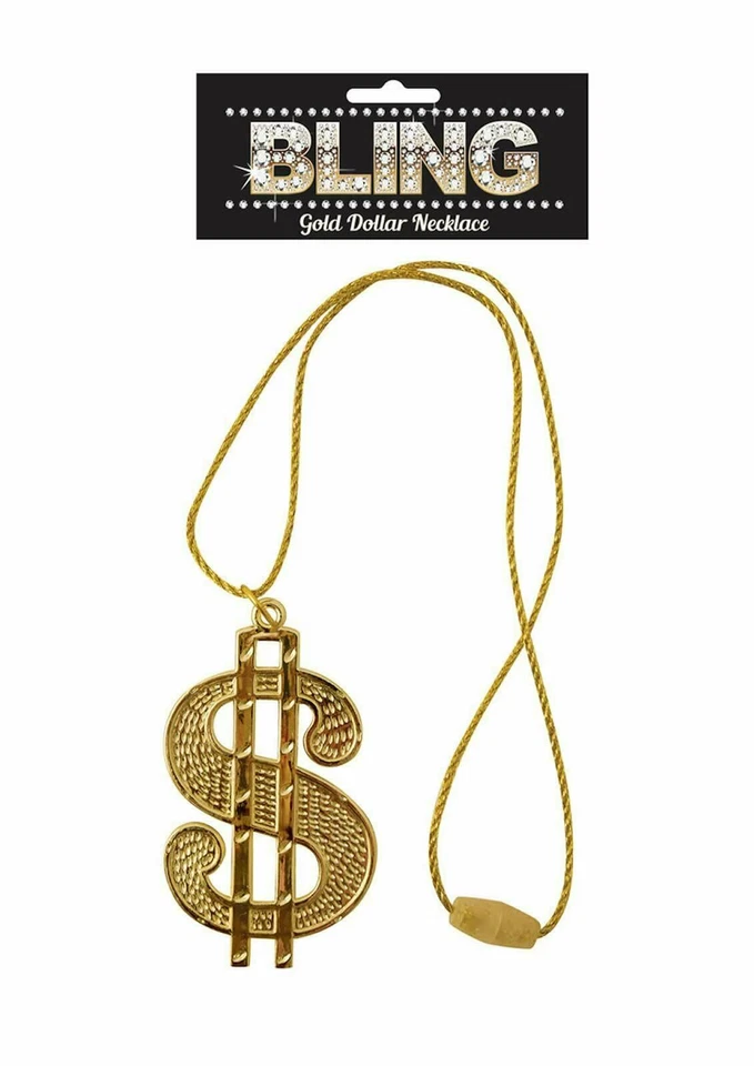 HENBRANDT Gangster Dollar Necklace Gold Fancy Dress Accessory Prop (U02 836)