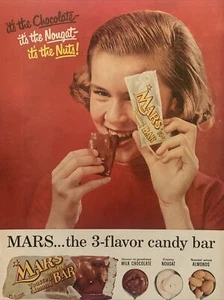1959 vintage Mars candy bar print ad, Mars The 3 Flavor Candy Bar - Picture 1 of 1