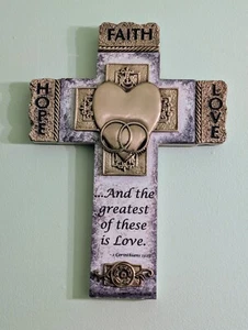 Abtei Geschenk Glaube, Hoffnung und Liebe Hochzeit Wandkreuz mit Bibelvers Hochzeit... - Bild 1 von 3