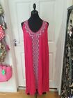 Unbranded Summer Dress Bright Pink with Blue & Cream Embroidery UK Size Large