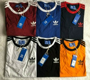 Mens Adidas T-shirt Original California 3 Stripes crew neck Short Sleeve tee M L