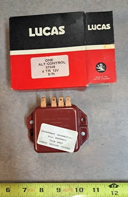 NOS  Lucas 37548 12 Volt Regulator  4 TR Genuine Red Box Era, Made in England - Image 1 of 2