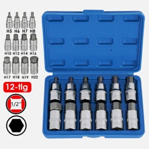 UK ALLEN KEY / HEX BIT SOCKET SET 12pc 1/2" Drive Metric 5mm to 22mm - H5 to H22 - Picture 1 of 19