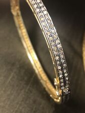 Estate Enamel 925 Sterling Silver Rose Cut Diamond Two Rows Bangle Bracelet 7”