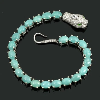 Pulseira de cobra feita à mão de prata esterlina 925 pedra preciosa amazonita natural 7x5 mm - Imagem 1 de 4