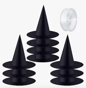 Halloween Witch Hat Set - 20 Pieces Black Witches Hats with Hanging Rope - Picture 1 of 2