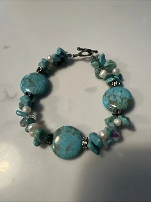 Artisan Handmade Bracelet Blue Howlite Stone Glass And Plastic crystal beads - Image 1 of 4