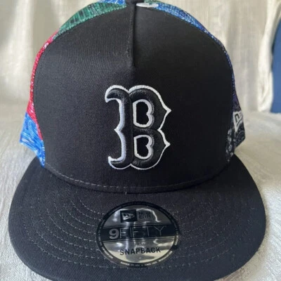 New Era Boston Red Sox Pinwheel 9FIFTY 950 Trucker Mesh Baseball Hat Cap New - Image 1 of 4