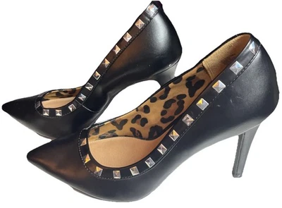 Stiletto Studded 4" Heels 9 Pointed Toe Black Rockstud Christian Siriano Habit - Image 1 of 4