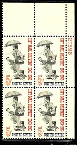 LETTER CARRIER OF 1863 US #1238 CITY MAIL DELIVERY MNH VF 5c STAMP PLATE BLOCK - Picture 1 of 2