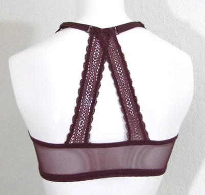 Auden Racerback Front Closure Bra Sz 32D Demi Lightly Lined Lace Burgundy Mist - Image 1 of 4