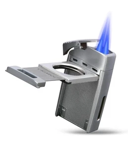 Cigarol Premium 2 in 1 Cigar Cutter & Jet Flame Lighter - Silver Refillable - Picture 1 of 8