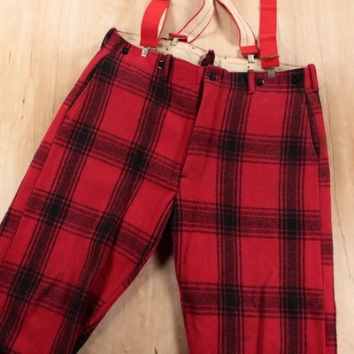 Pantalones de caza a cuadros mackinaw de lana pesada años 50 60 de colección 38x27 leñador EE. UU. Foto 1 de 4